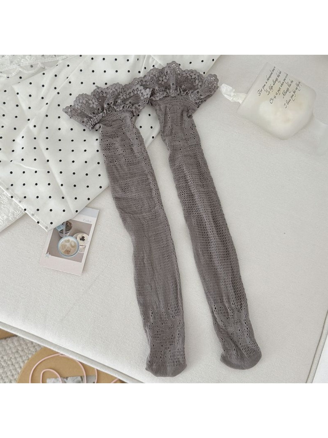 Rufia - Lightweight Lace Edge Sheer Mid-calf Socks