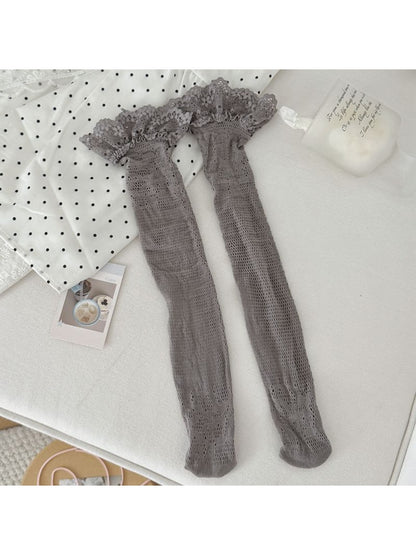 Rufia - Lightweight Lace Edge Sheer Mid-calf Socks