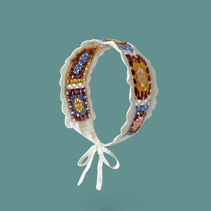 Haila crochet summer headband in natural light showing color and weave