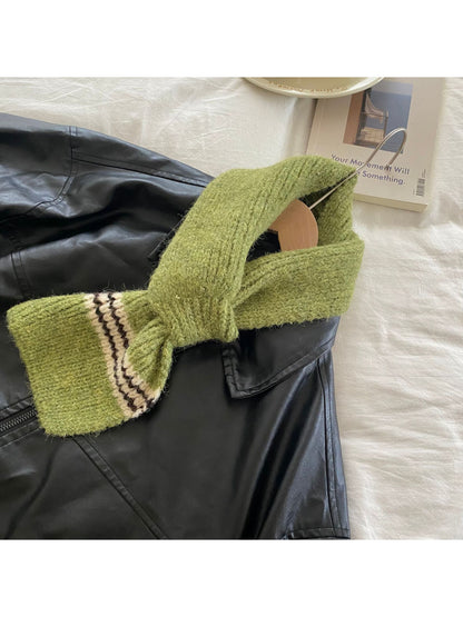 Scarvii - Contrast Stripe Ribbed Knit Scarf