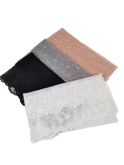 Scarvii - Solid Color Floral Lace Long Scarf