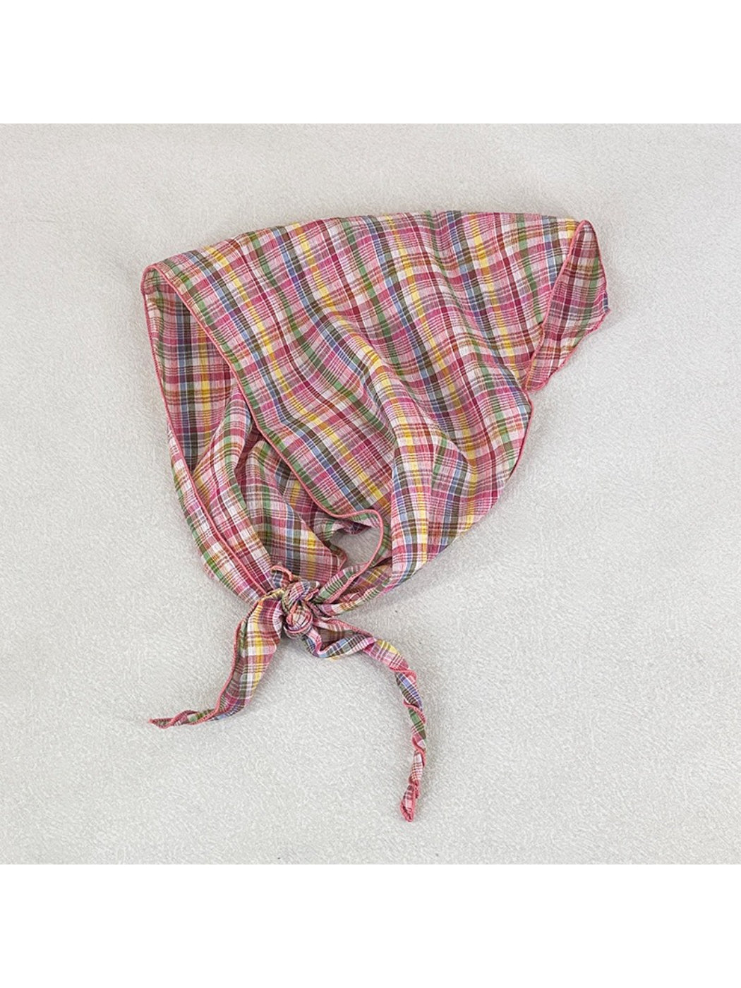 Close-up of Scarvii Colour Check Bandana Scarf fabric texture and pattern