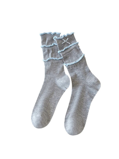 Rufia - Ribbon Ruffle Layer Crew Socks