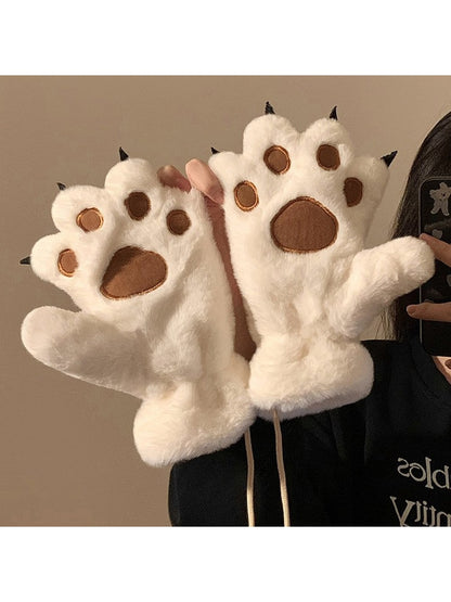 Gloving - Women's Cute Plush Bear Paw Winter Gloves