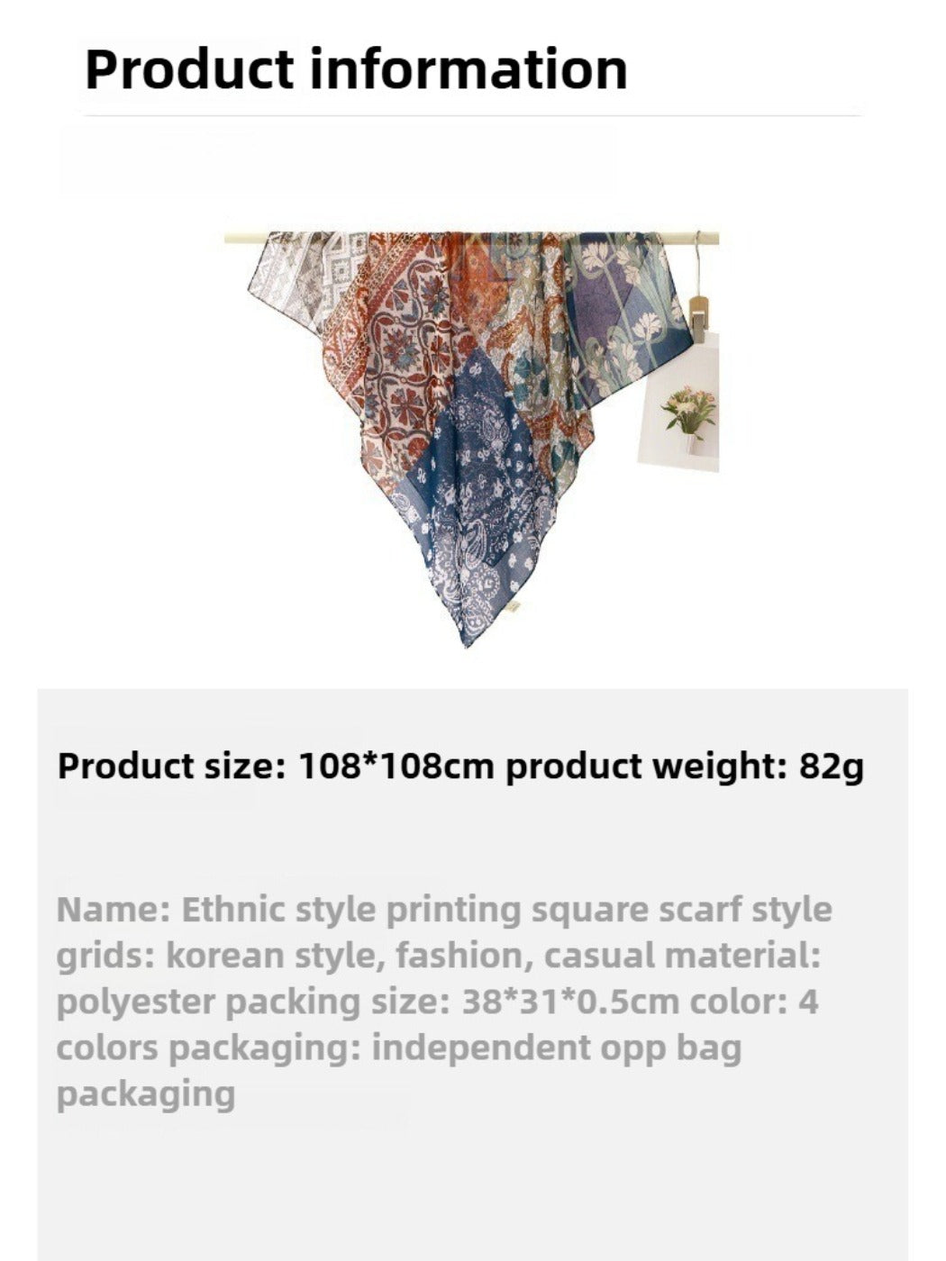 Scarvii - Ethnic Print Square Scarf & Shawl