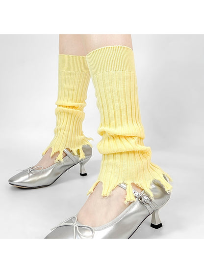 Cozyra - Ribbed Slouchy Fringe Leg Warmers