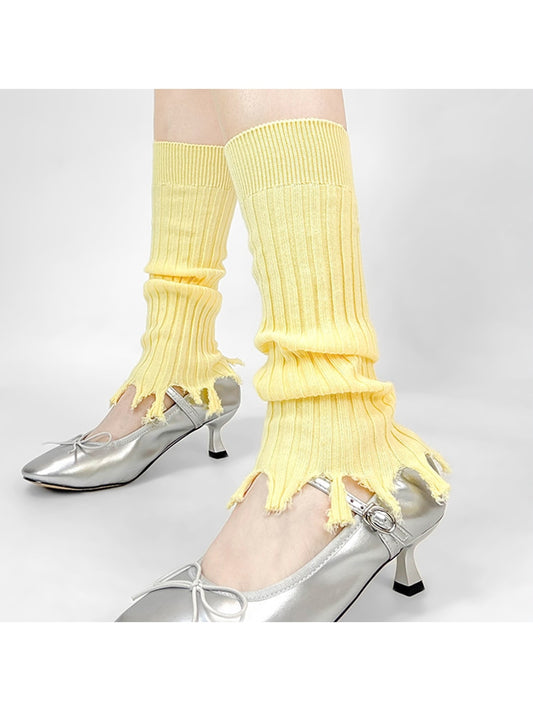 Cozyra - Ribbed Slouchy Fringe Leg Warmers