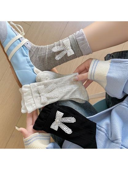 Rufia Sweet Ribbon Trim Crew Socks worn with casual shoes