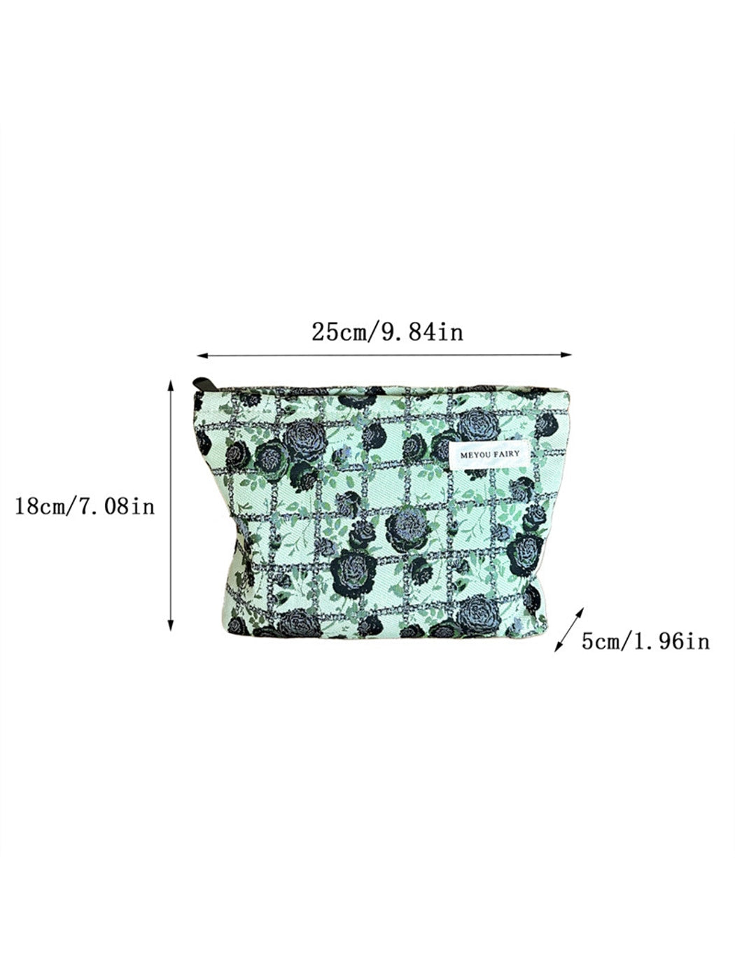 Cosbai - Floral and Grid Pattern Zip Pouch