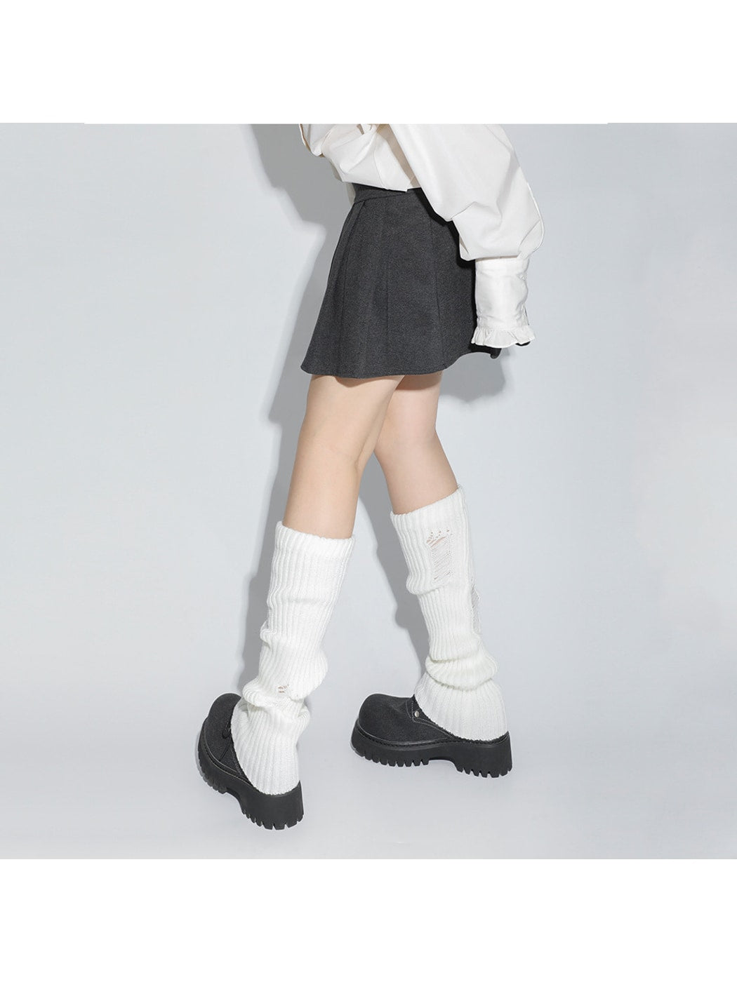 Cozyra - Solid Color Distressed Knit Leg Warmers