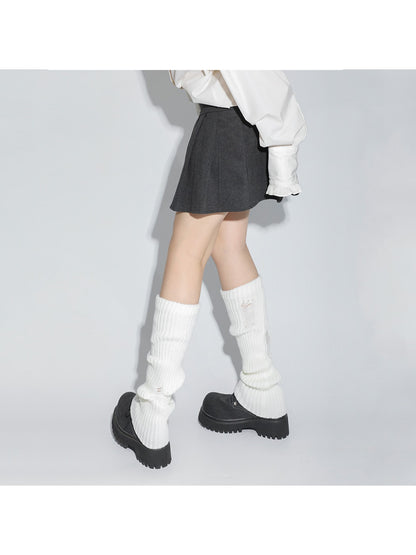Cozyra - Solid Color Distressed Knit Leg Warmers