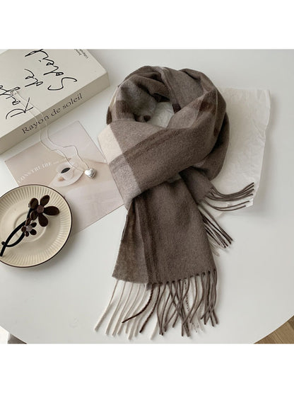 Scarvii - Soft Light Checked Fringe Scarf