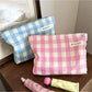 Cosbai pastel check makeup pouch with soft yellow and pink check pattern