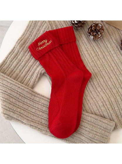 Rufia - Cute Holiday Motif Ribbed Crew Socks