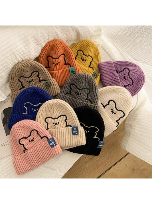 Haila - Winter Bear Embroidery Knitted Beanie