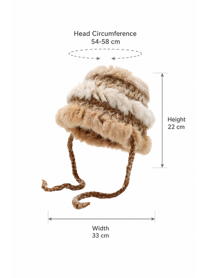 Haila – Color Block Earflap Beanie with Tie size guide with product measurements