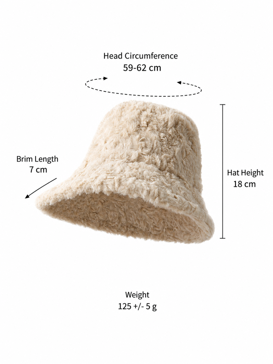 Haila - Winter Warm Plush Bucket Hat size guide with product measurements