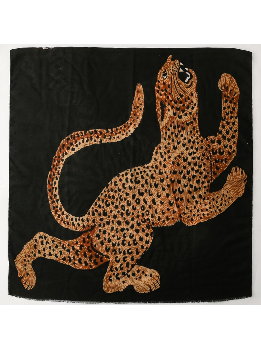 Leopard square scarf with tan and rust animal motif on black