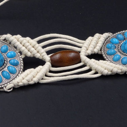 Beco Ethnic Woven Bead Chain Tassel Belt showing woven texture