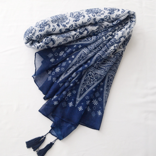 Navy Tassel Scarf 70.8"x35.4"