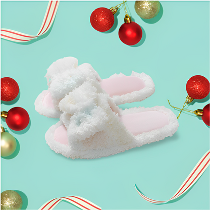 Slipeer - Cream Furry Slipper with Bowtie - Cream Furry Slipper with Bowtie - White, 6 - product image