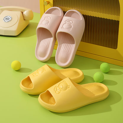 Slipeer Lucky Bear Summer Slippers in beige with bear face design, side view
