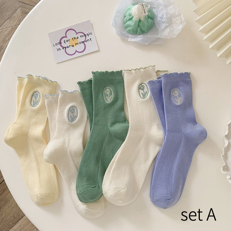 Rufia - 5 Pairs Socks Creamy Tulip