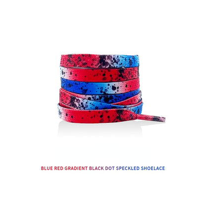 Pair of Shoeya Splash flat shoelaces displayed straight with colorful splash design