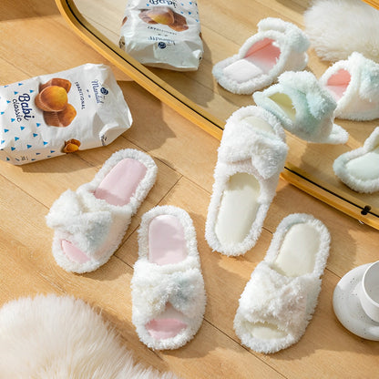 Slipeer - Cream Furry Slipper with Bowtie - Cream Furry Slipper with Bowtie - White, 8 - product image