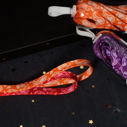 Pair of paisley design shoe laces on a white background