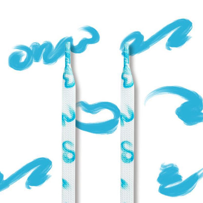Shoeya graffiti flat shoelaces in capsule packaging with graffiti art background
