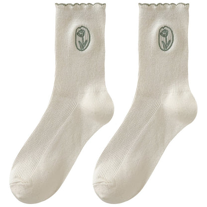 Single creamy tulip sock displayed flat on white background