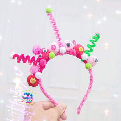 Side view of Kaca party cute headband highlighting the flexible band and pom-poms
