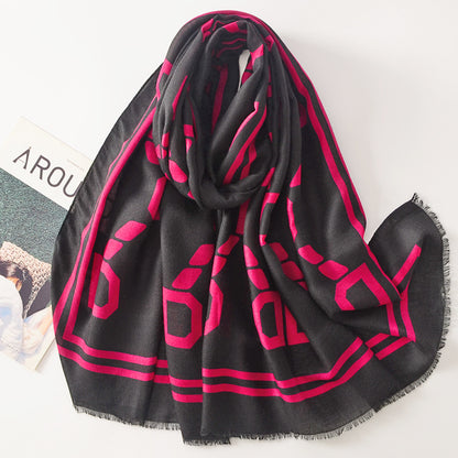 Scarvii Letter D long scarf styled with a winter coat