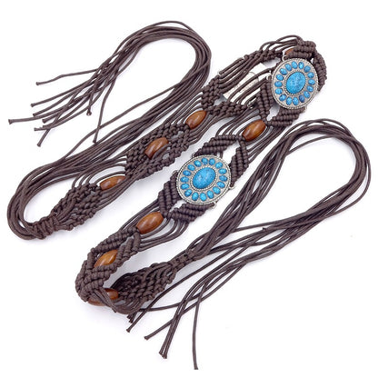Beco Ethnic Woven Bead Chain Tassel Belt for apparel accessory