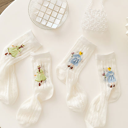 Rufia - 5 Pairs Mesh Socks Set with Girl Motif