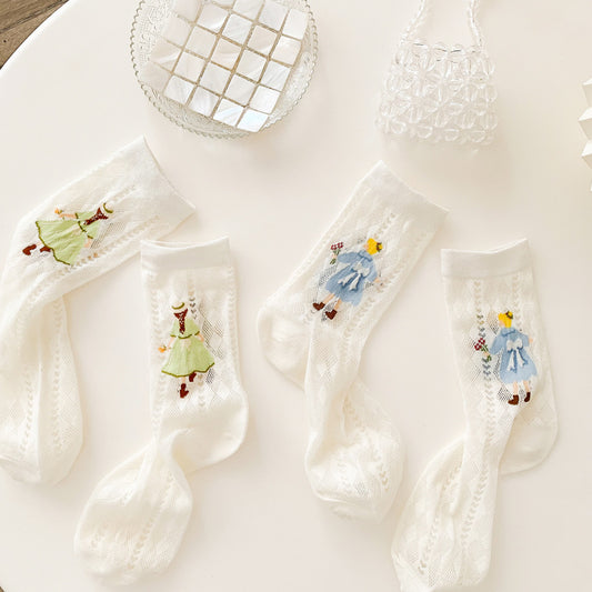 Rufia - 5 Pairs Mesh Socks Set with Girl Motif