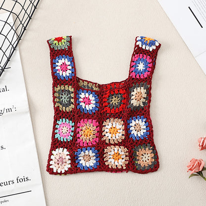 Cosbai Bohemian vintage crochet bag angled to show texture and strap