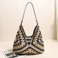 Paper Rope Woven Beach Bag with Block Design