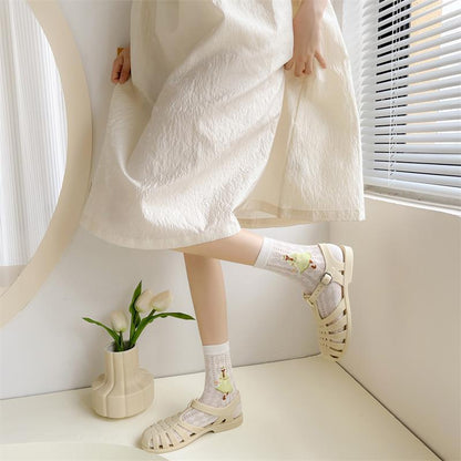 Rufia - 5 Pairs Mesh Socks Set with Girl Motif