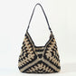 Paper Rope Woven Beach Bag with Block Design