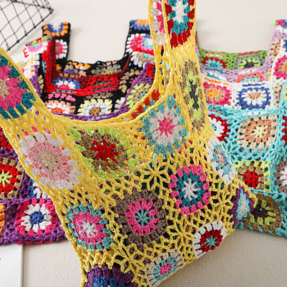 Side angle of Cosbai Bohemian vintage crochet bag showing texture and shape
