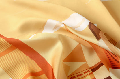 Annie square scarf styled around a neck with a casual summer outfit