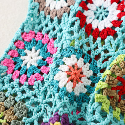 Cosbai Bohemian vintage crochet bag hanging showing full length and pattern