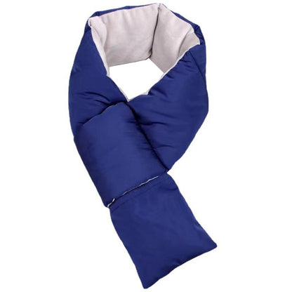 Model adjusting Scarvii warm scarf while walking outdoors