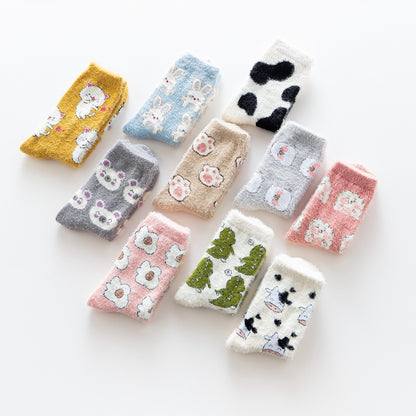 Three pairs of Rufia winter fleece socks in assorted colors displayed flat